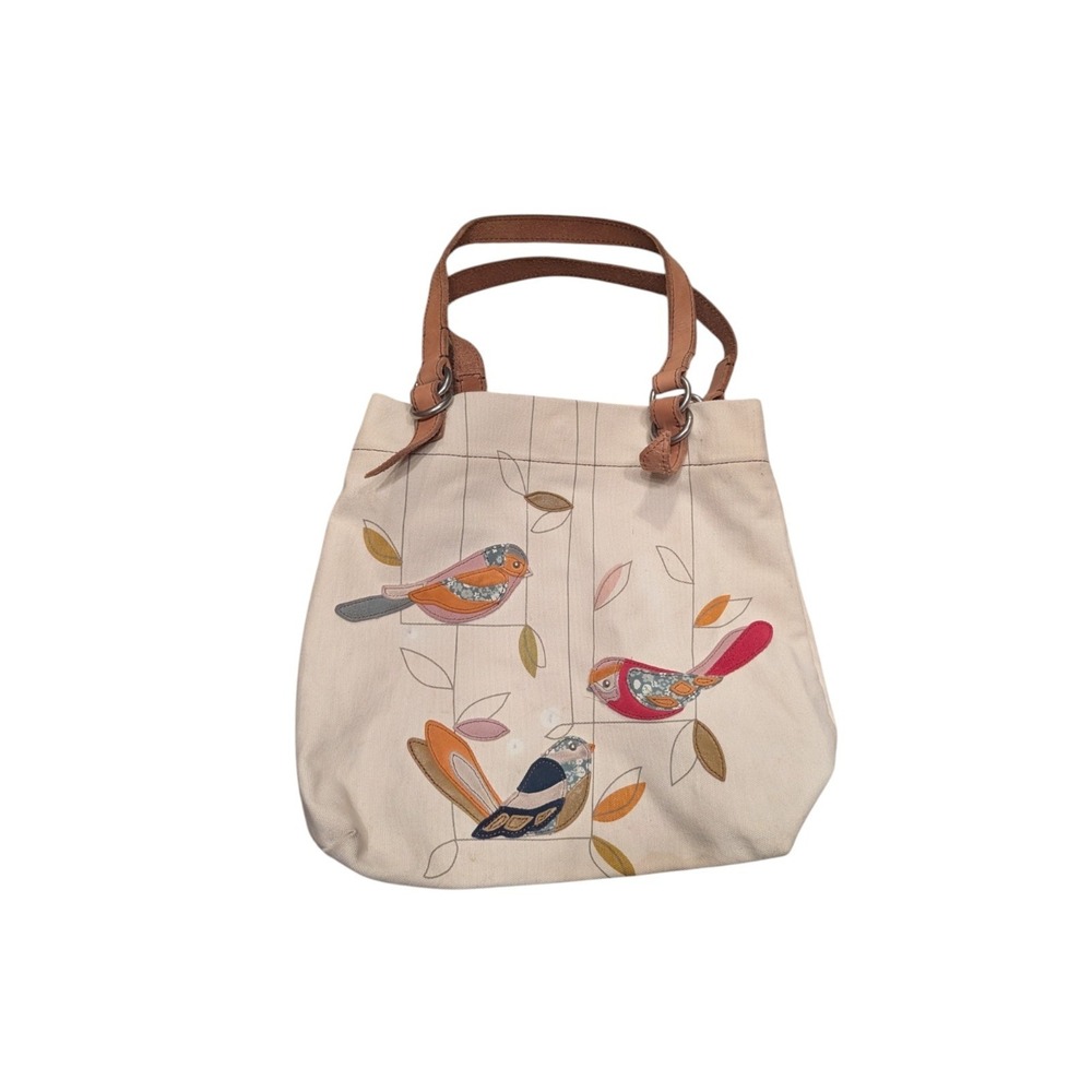 Fossil Key Per City Birds Canvas & Leather Bag Purse Tote